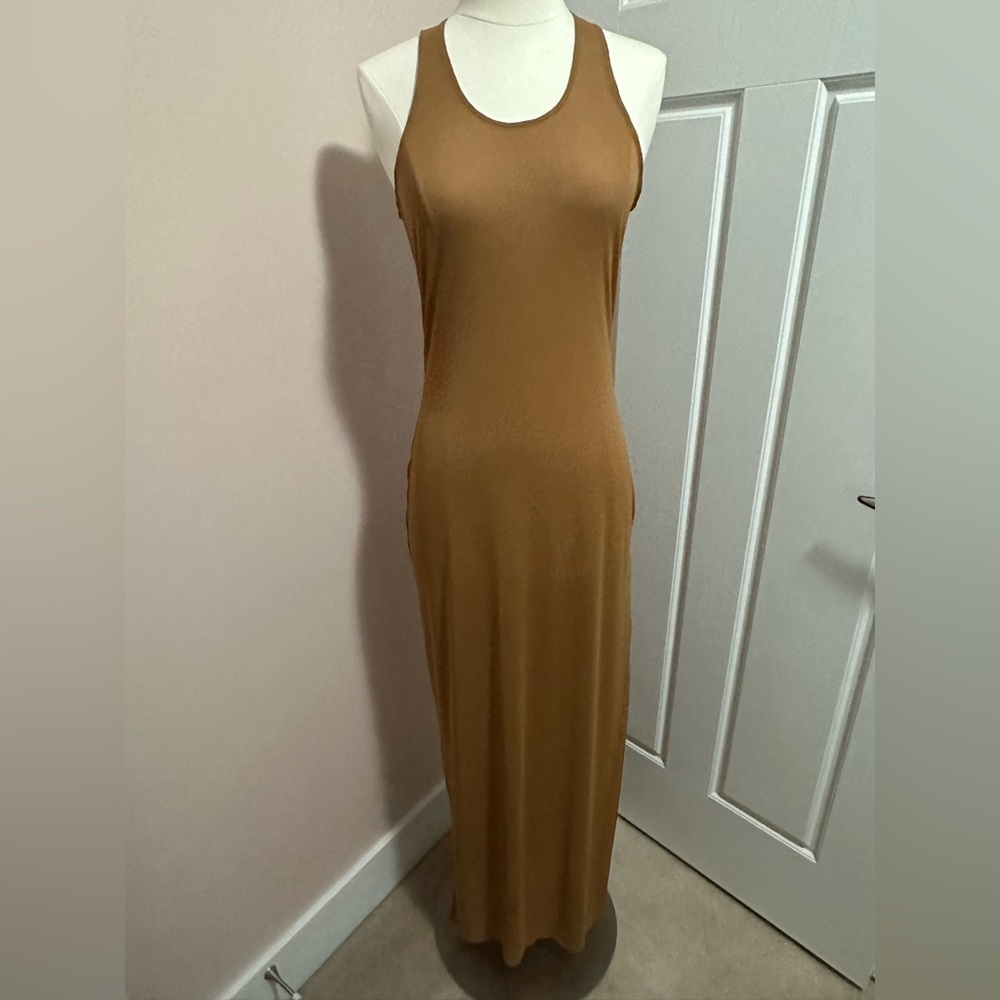 NWT SKIMS mesh long tank dress beach swim cover-up almond brown size L
